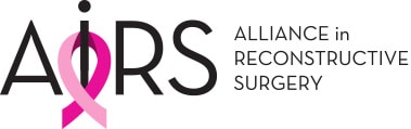 Logo for Alliance in Reconstructive Surgery. The letter “I” in “AIRS” is stylized with a pink ribbon, symbolizing breast cancer awareness. The organization name is written to the right of the logo.