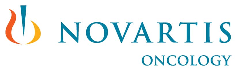 Novartis Oncology logo with an abstract orange and blue flame-like symbol on the left, and the words NOVARTIS in blue and ONCOLOGY in light blue on the right.