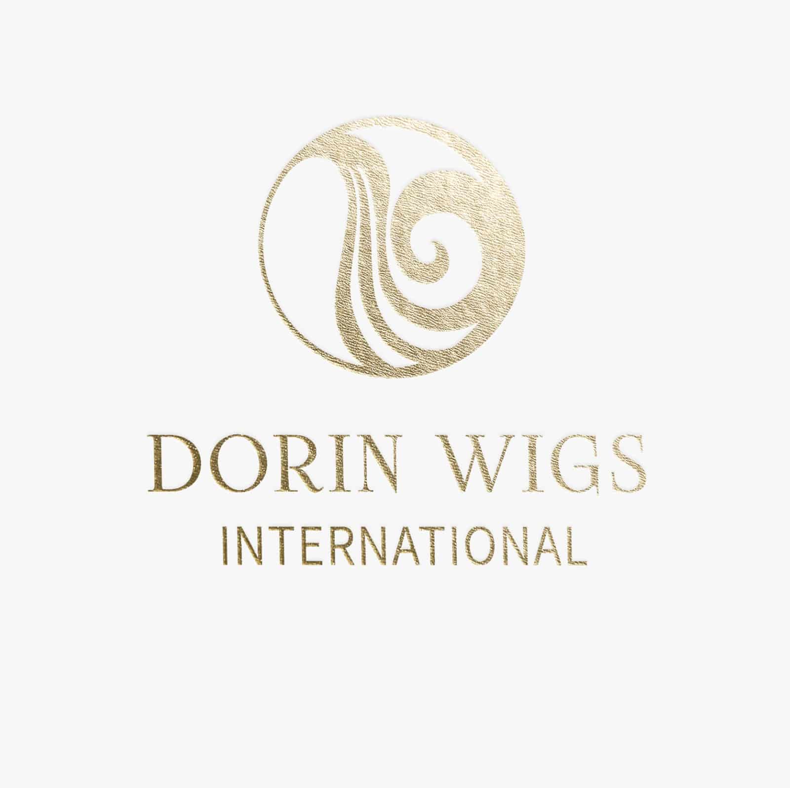 Gold logo with a swirling circular design above the words DORIN WIGS INTERNATIONAL in uppercase letters, all on a white background—representing the spirit of "best face forward 2.0.