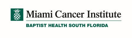 The logo for Miami Cancer Institute features a green pineapple icon on the left, with the text Miami Cancer Institute and Baptist Health South Florida in green and black on a white background.