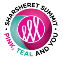 Circular logo with the text Sharsheret Summit: Pink, Teal and You surrounding a pink and teal design. In the center, three awareness ribbons are displayed in white on a pink background.