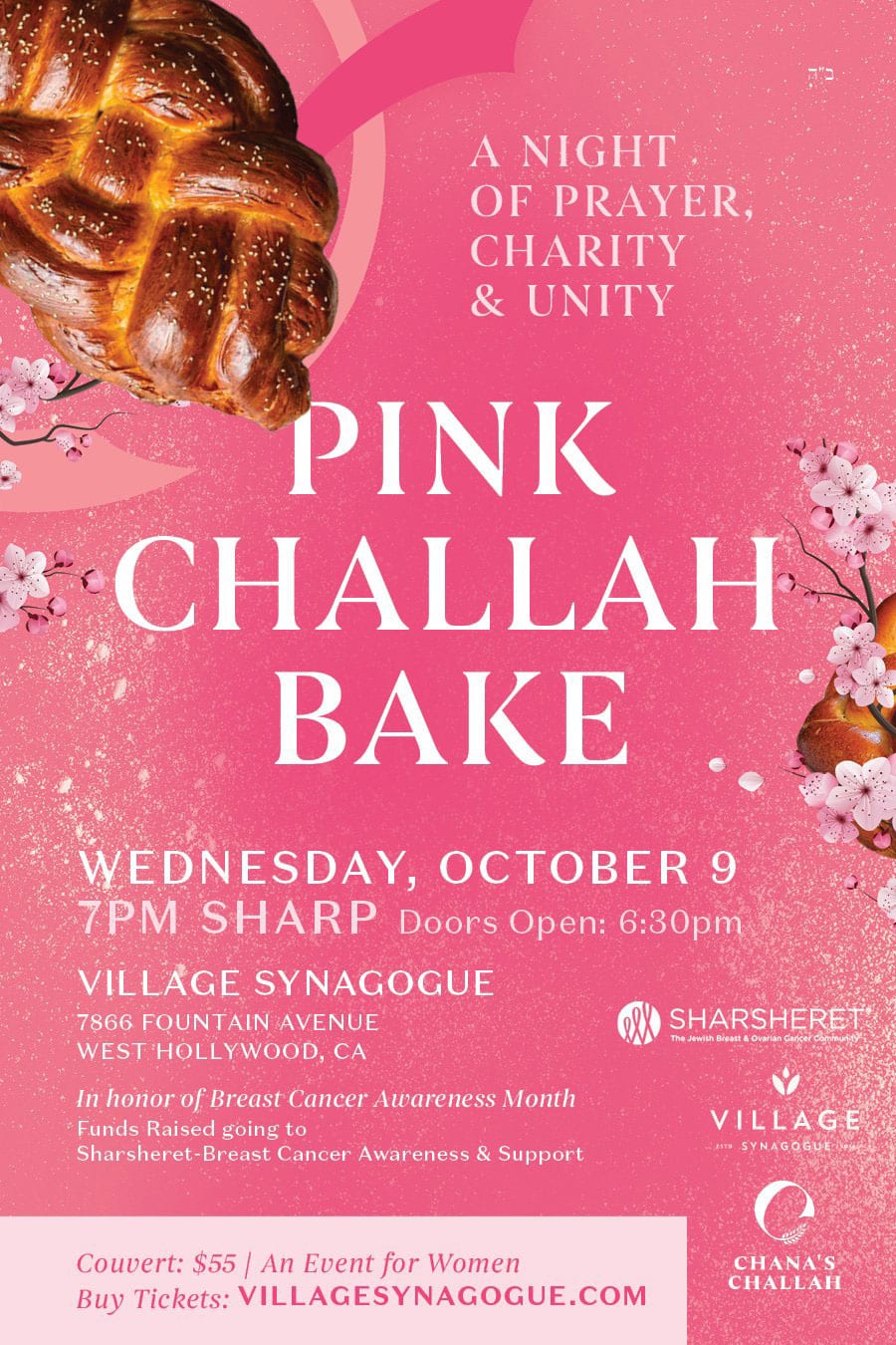 Village Synongogue Pink Challah Bake 2024 Flyer
