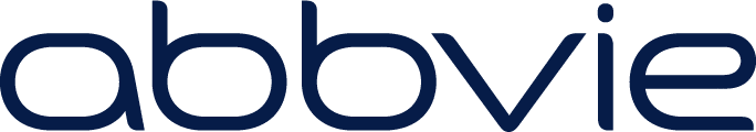 The image shows the AbbVie logo, featuring the company name in lowercase, dark blue, rounded letters on a light gray background.
