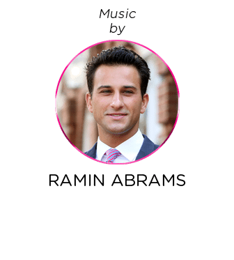 A man in a suit and tie is shown in a circular frame with the text Music by RAMIN ABRAMS below. The background is light with the image centered.