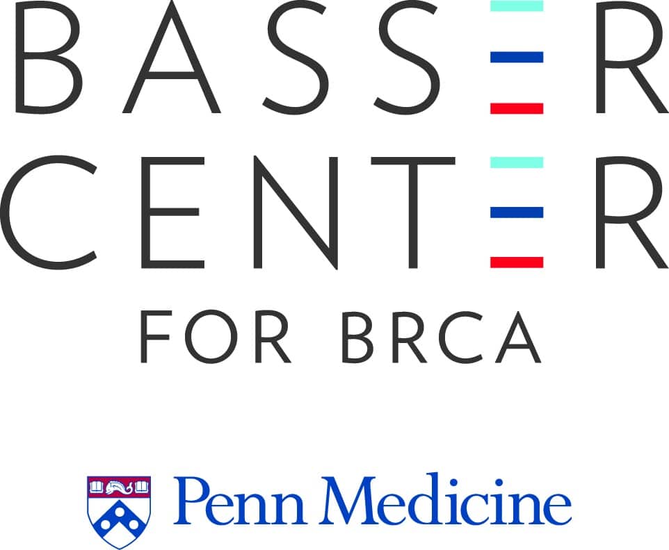 The image shows the logo for the Basser Center for BRCA. The words Basser Center for BRCA appear above the Penn Medicine logo, which includes a blue and red shield and the text Penn Medicine.