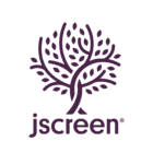 A stylized purple tree with many leaves and two intertwined trunks, symbolizing BRCA awareness, appears above the word jscreen in lowercase letters with a registered trademark symbol.
