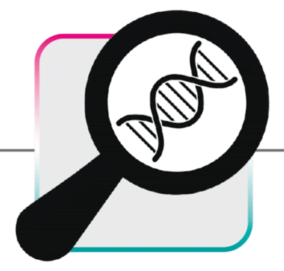 May contain a magnifying glass with a DNA icon.
