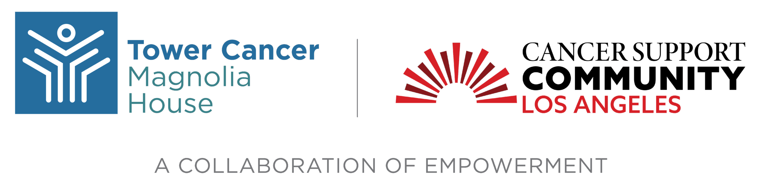 May contain Tower Cancer Magnolia House logo, and a red and grey logo for a collaboration of empowerment in Los Angeles.