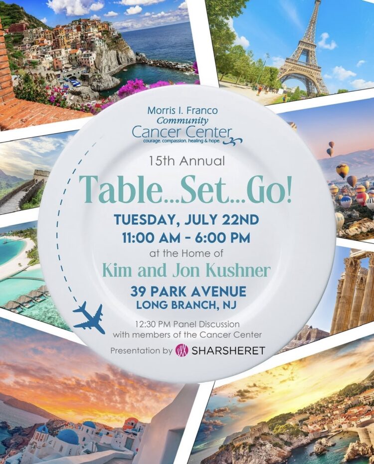 May contain multiple images of travel destinations, a person, and text about a cancer center event.