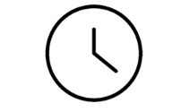 A simple black and white clock icon shows the time as 4:00. The clock has a circular outline with hour and minute hands, but no numbers or markings.
