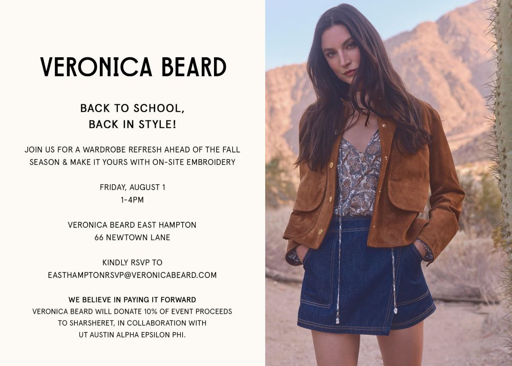 May contain a person wearing a brown suede jacket, floral top, and denim skirt.