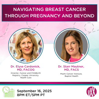 May contain two people, likely doctors, discussing breast cancer during pregnancy.
