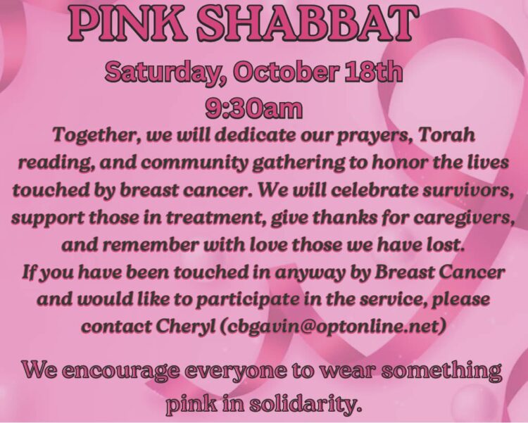 May contain text about a Pink Shabbat event.
