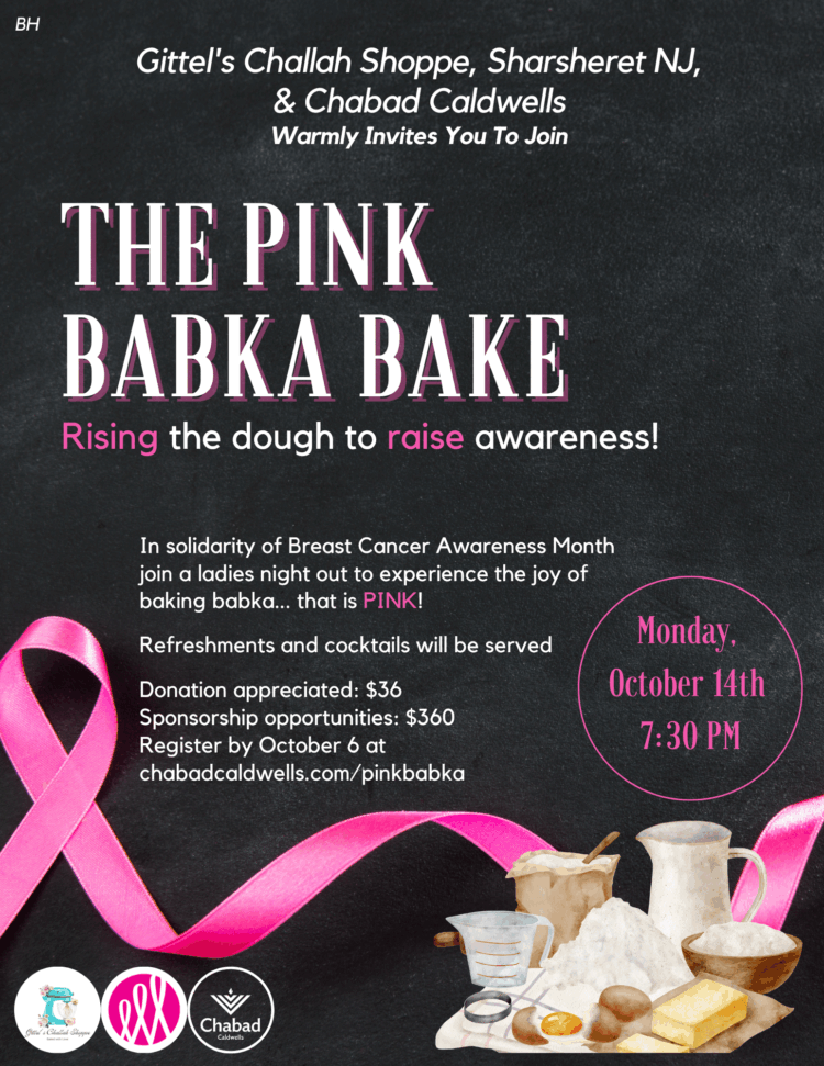 May contain a pink ribbon, various baking ingredients, and people.