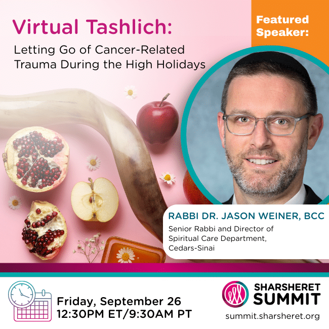 Virtual Tashlich_ Letting Go of Cancer-Related Trauma During the High Holidays May contain one person wearing glasses and a yarmulke.