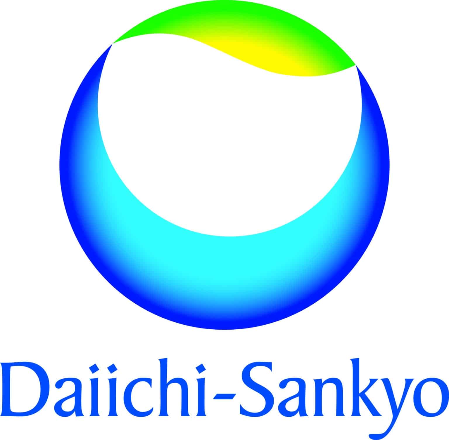 The Daiichi-Sankyo logo features a stylized blue and cyan circular shape with a green and yellow accent at the top, above the company name Daiichi-Sankyo in blue text.