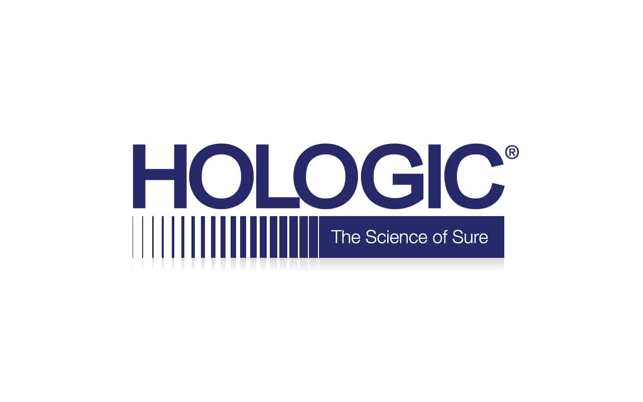The image shows the HOLOGIC logo in blue capital letters, with the slogan The Science of Sure beneath it on a blue bar with white vertical lines of varying heights to the left.
