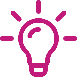 A magenta outline of a light bulb with lines around it, symbolizing illumination or an idea, on a light gray background.