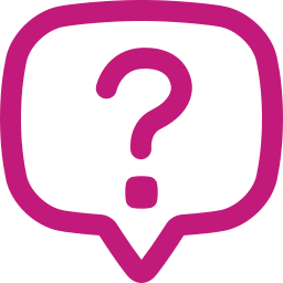 A magenta question mark inside a rounded speech bubble outline on a light gray background.