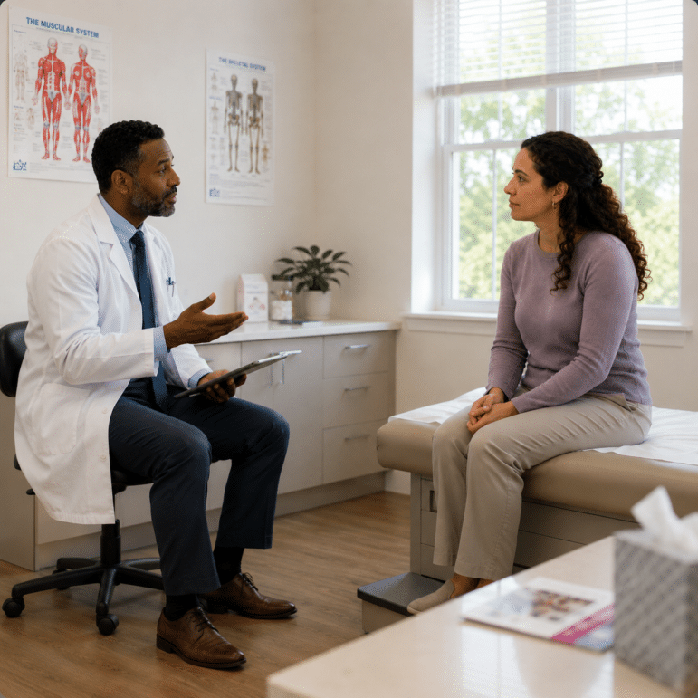 A Sharsheret support specialist in conversation with a community member