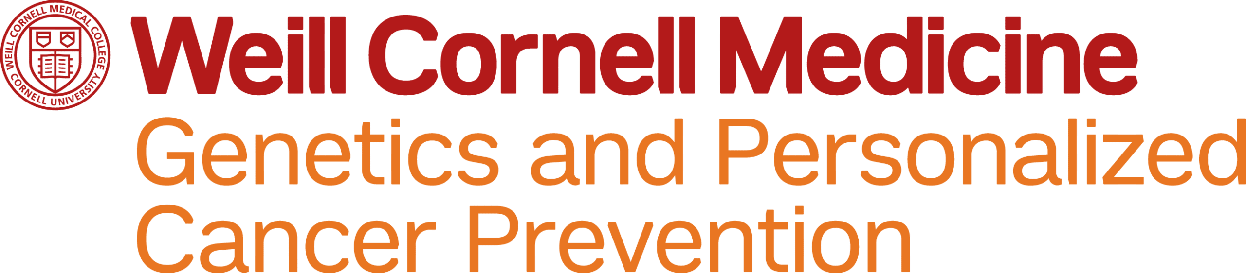 The logo of Weill Cornell Medicine appears above the text Genetics and Personalized Cancer Prevention in orange letters on a white background.