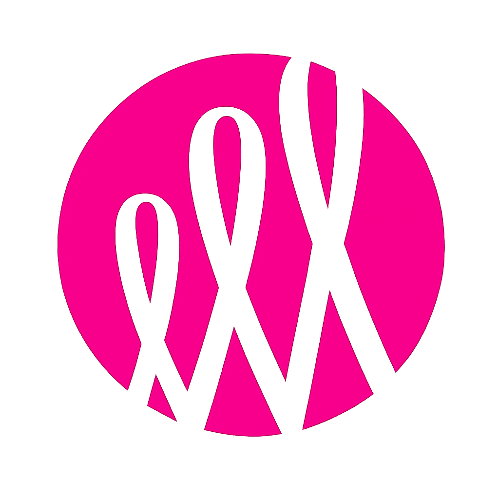 A pink circle with three white ribbons of varying heights overlapping inside, each forming a loop at the top, symbolizes the Sharsheret mission statement on a light gray background.
