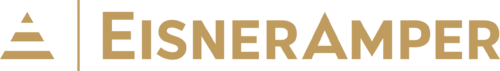 The EisnerAmper logo features a stylized gold triangle design to the left of the gold text EISNERAMPER in all capital letters on a white background, subtly evoking themes of emotional and spiritual healing through its balanced, harmonious composition.