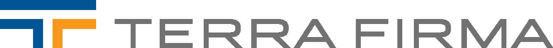 The Terra Firma logo with stylized blue, orange, and gray geometric shapes forming a TF monogram, followed by the words TERRA FIRMA in gray uppercase letters, symbolizes a foundation of strength and support for emotional and spiritual healing.