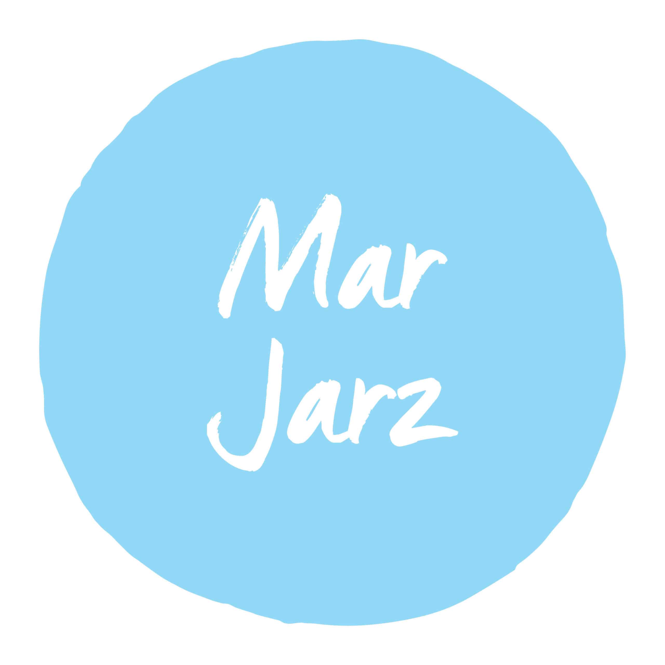 A light blue circle with the words Mar Jarz written in white, handwritten-style text in the center, evoking a sense of emotional and spiritual healing.